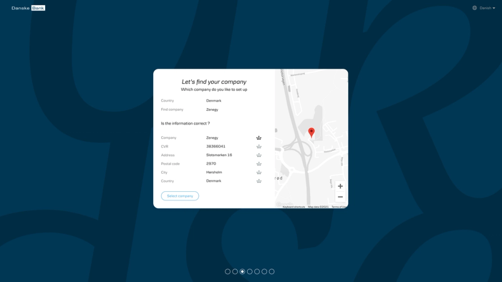 UX design onboarding interface with company verification for expense management