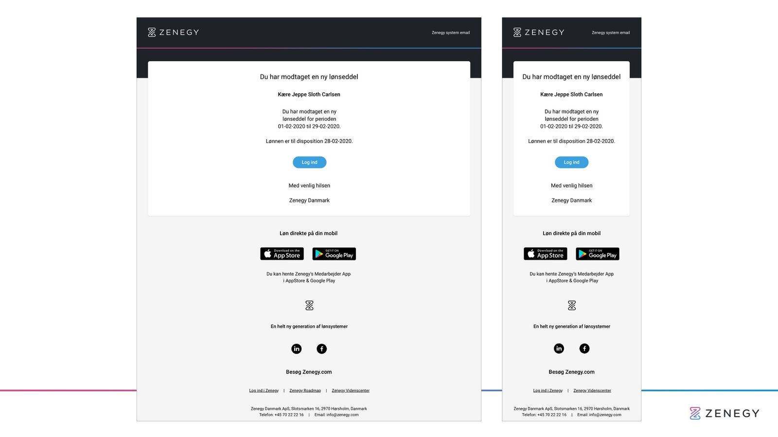 Email template design featuring Danish interface for password reset notification with blue call-to-action button