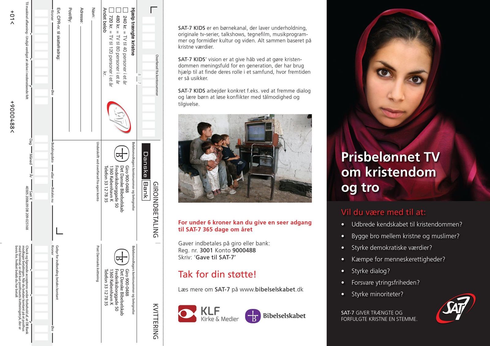 Brochure design featuring portrait photography and typography for Christian refugee fundraising campaign