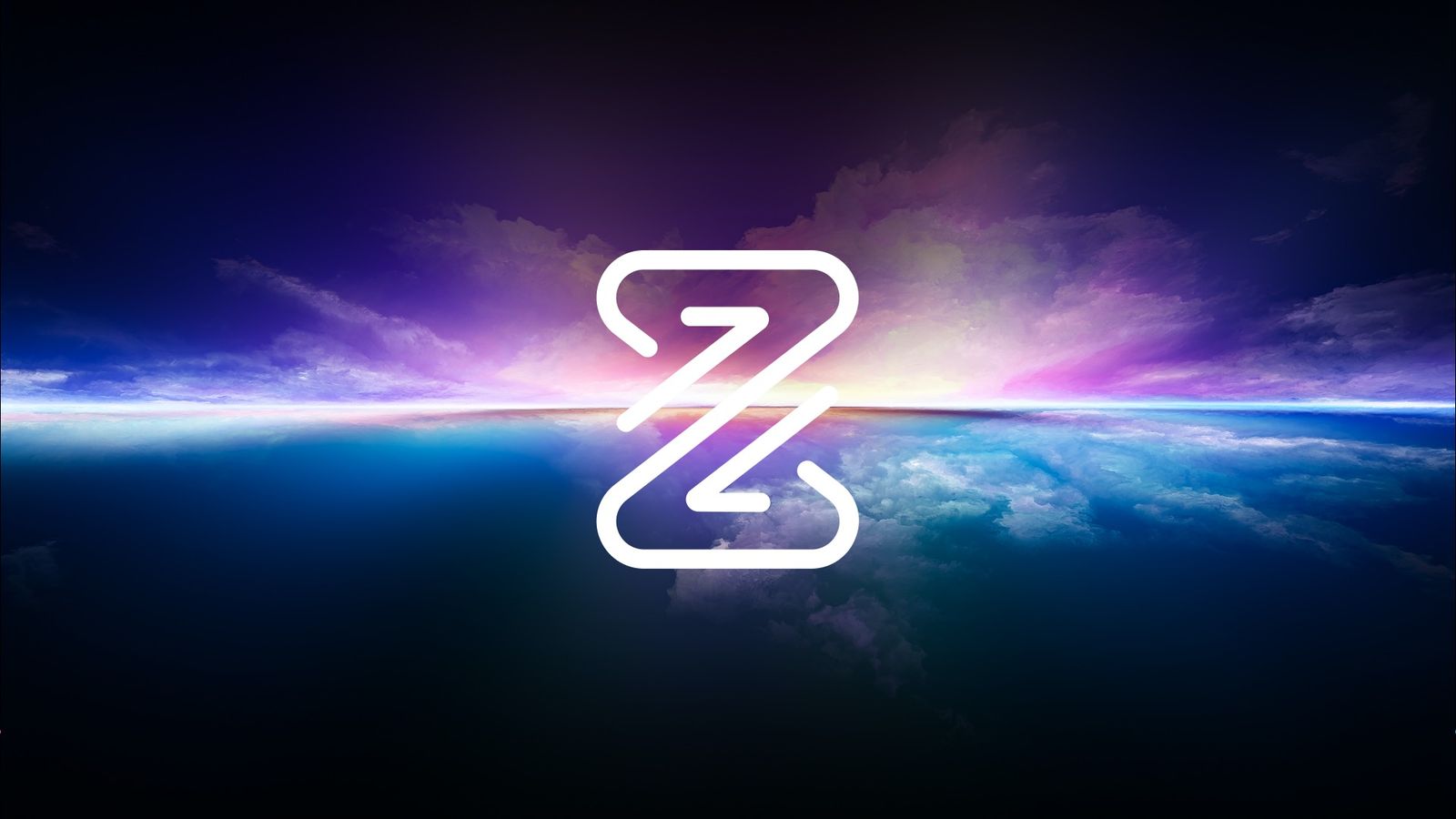 Presentation template featuring neon Z-logo against purple-blue sky with glowing horizon