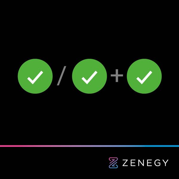 Social media ad design: three green checkmarks with division and plus symbols in promotional composition