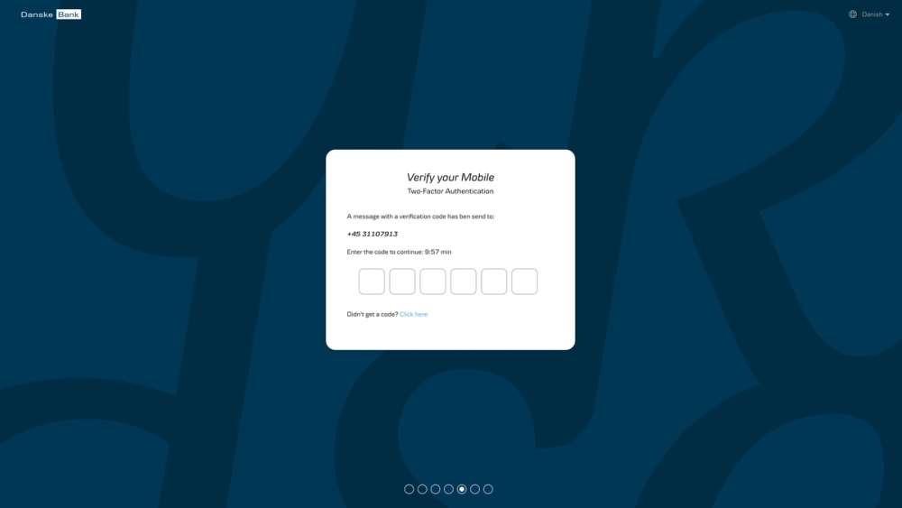 UX design for two-factor authentication interface in financial product