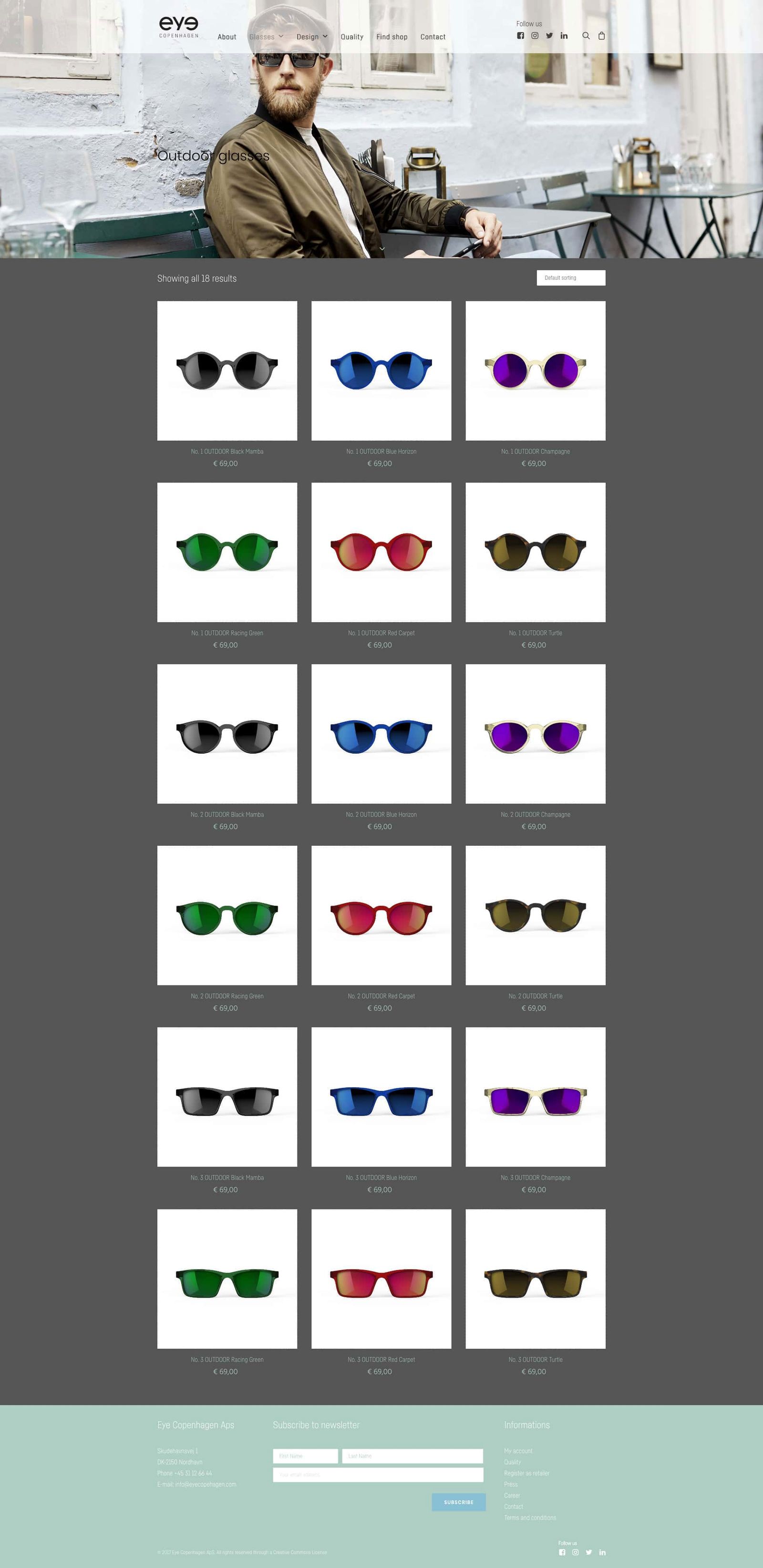 Product category grid displaying sunglasses in multiple lens colors with organized filtering on responsive commerce interface