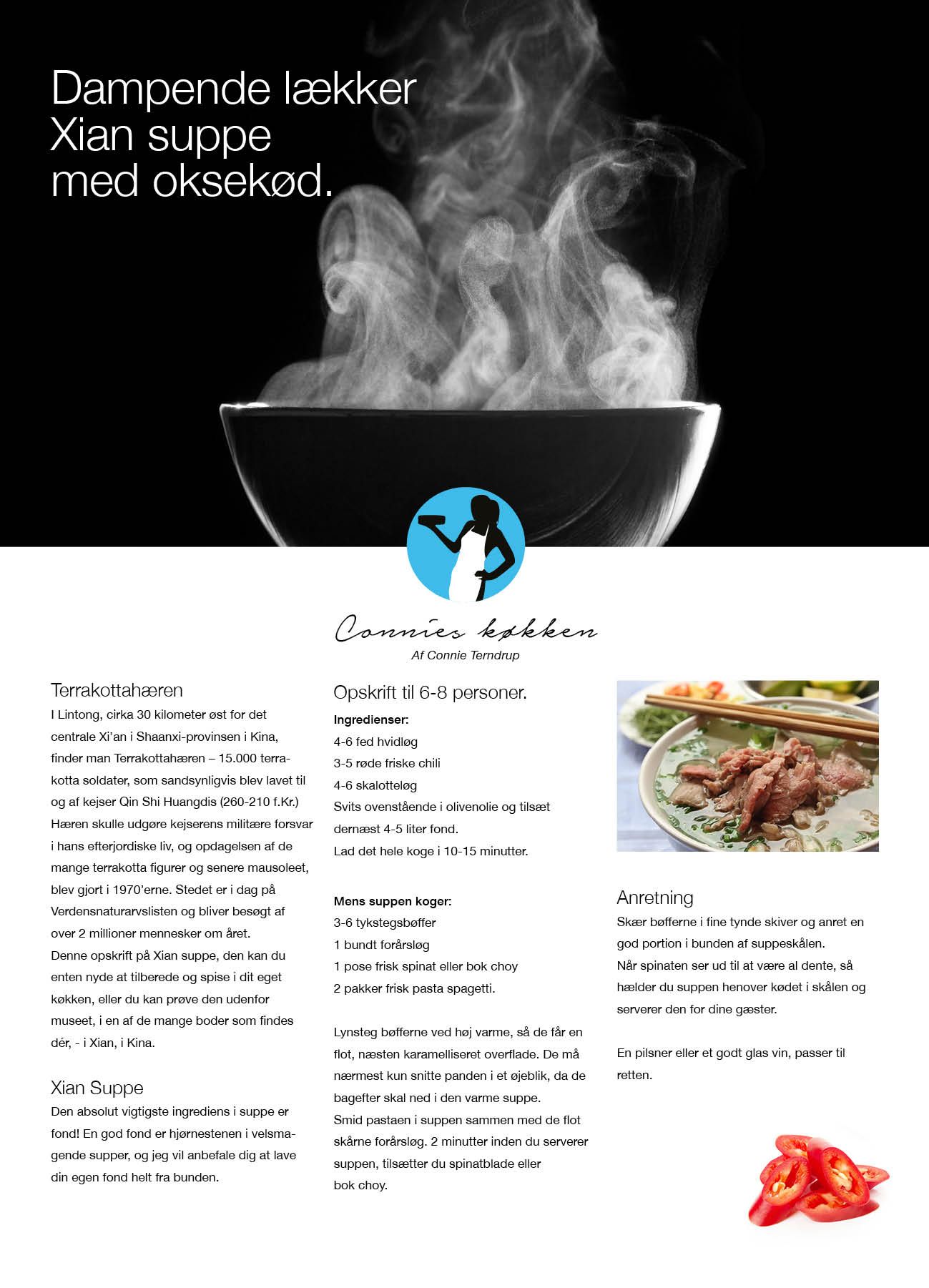 Madfotografi af dampende Xian suppe med oksekødt til artikelserie i Bibelen & Verden