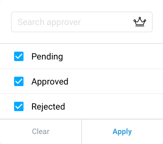 Filtergrænsefladedesign med statuskolonne til godkendelsesworkflow i finansielt system