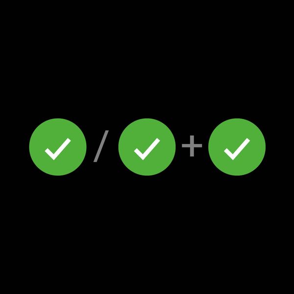 Three green checkmarks with fraction and plus symbols in advertising creative for social media campaigns