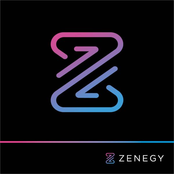 Gradient logo design in pink and blue for fintech brand Zenegy on social advertising