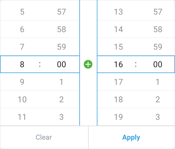 Interaction design of time range input field with increment button and hour-minute format