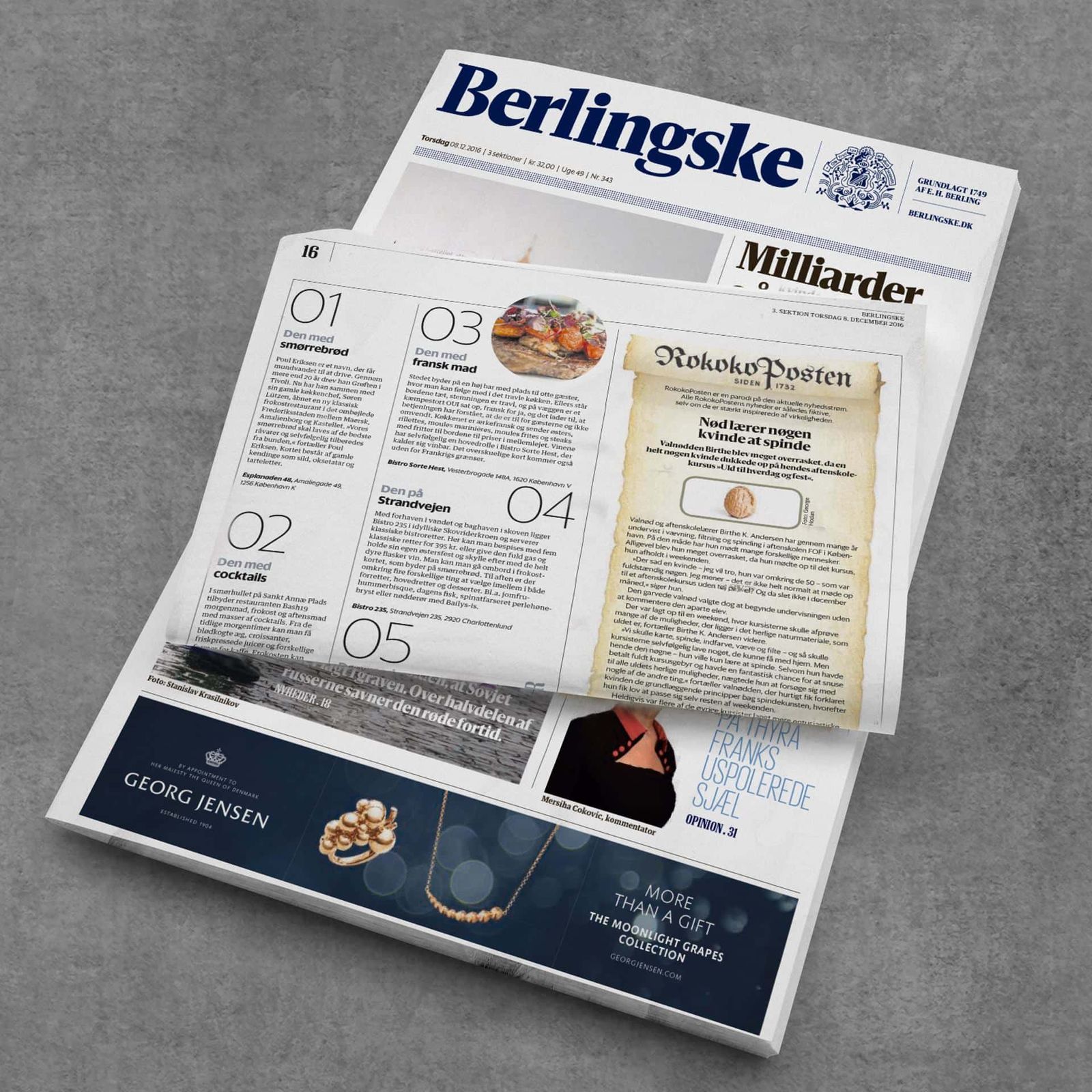 Art direction og content strategi for fransk bistro: Berlingske avisartikel med madanmeldelse og visuel identitet