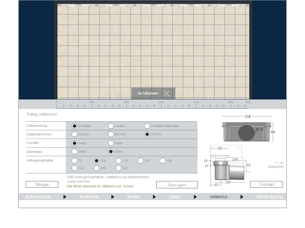 UX design for modular configurator enabling architects to visualize bathroom solutions with customizable dimensions and materials