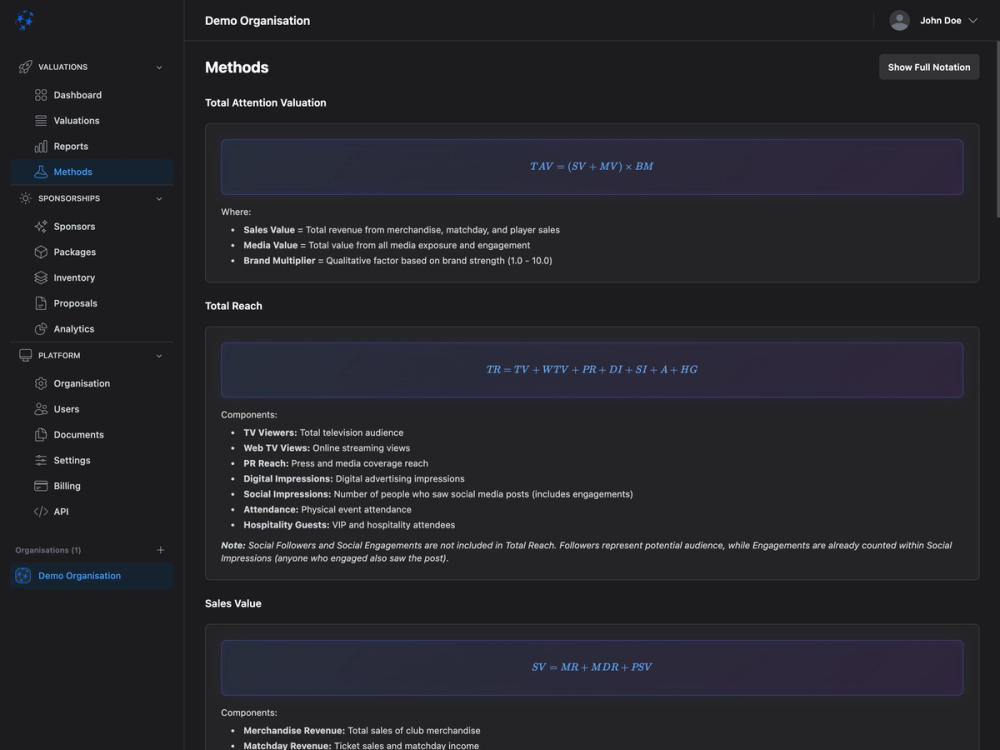 Valuation methods — dark mode