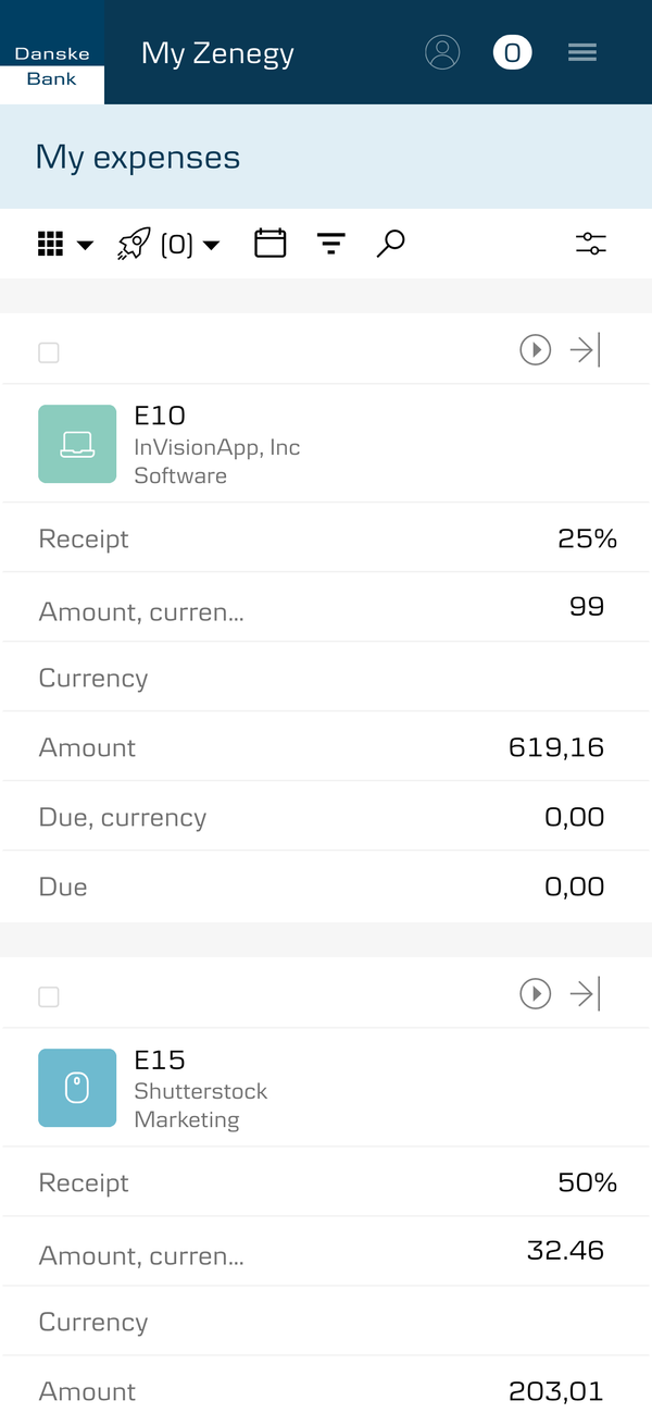 Mobile product design for financial expense management interface