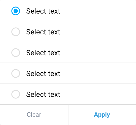 Interaction design showing radio button filter controls for column selection in financial software