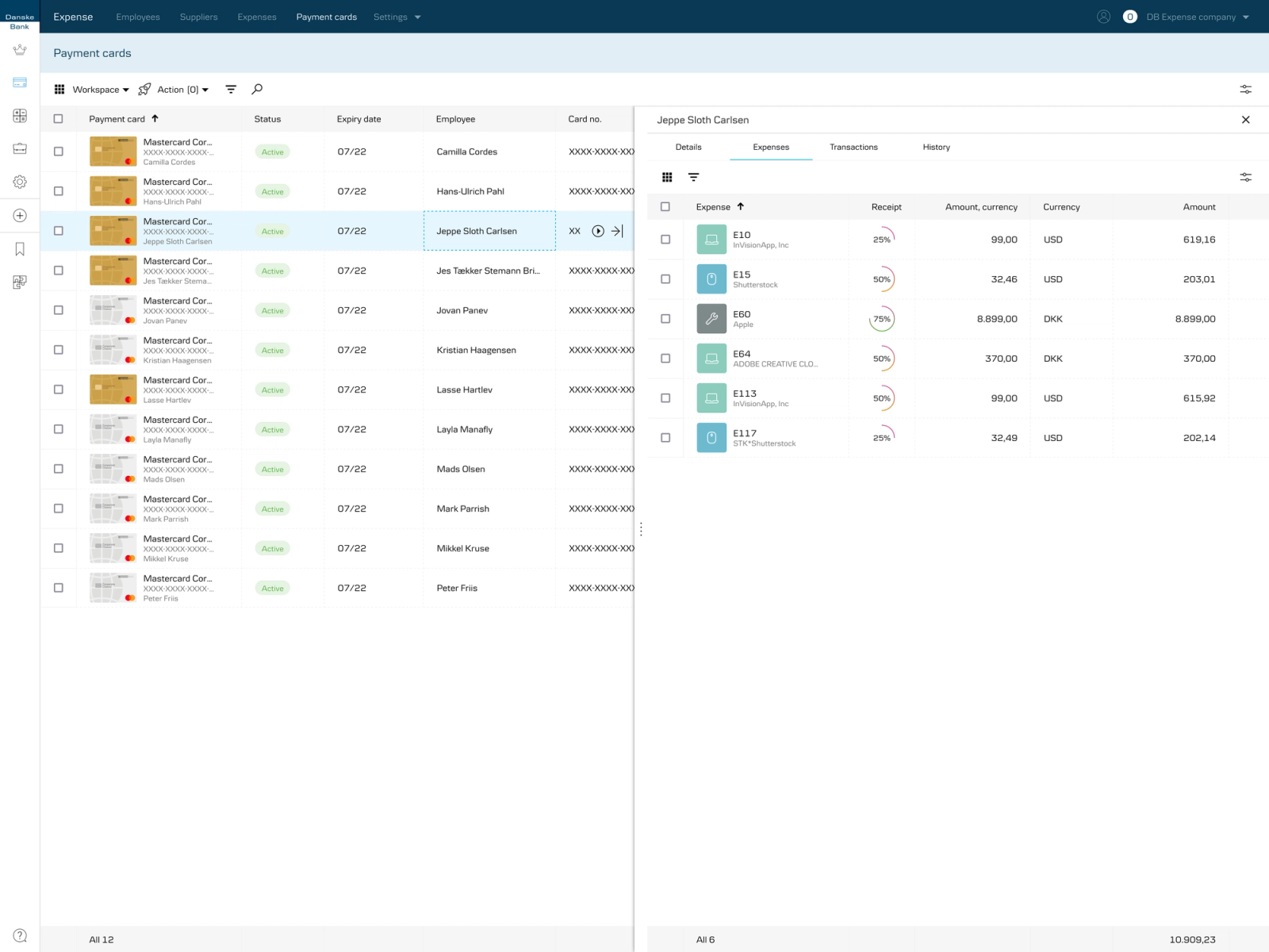 SaaS product design of expense management interface