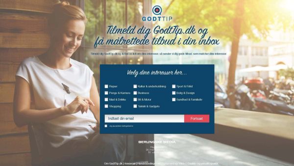 Web UI design showing email signup form with interest categories and prominent submit button