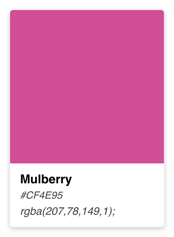 Brand color palette swatch showing Mulberry #CF4E95 for Zenegy's corporate identity
