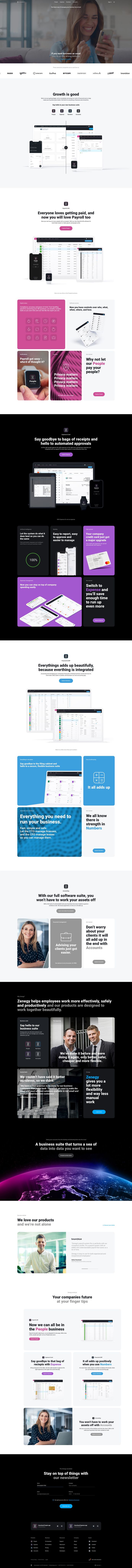 UI design of Zenegy website homepage showcasing fintech platform with corporate branding