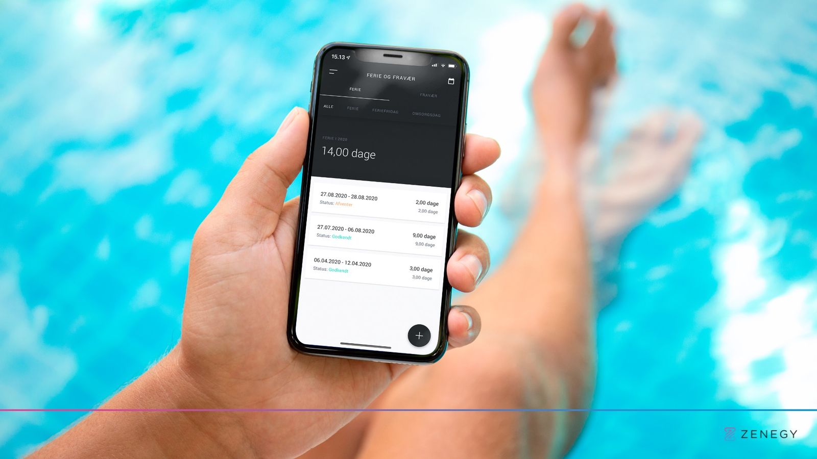 Presentation template displaying vacation request overview with status indicators and day calculations in clean interface