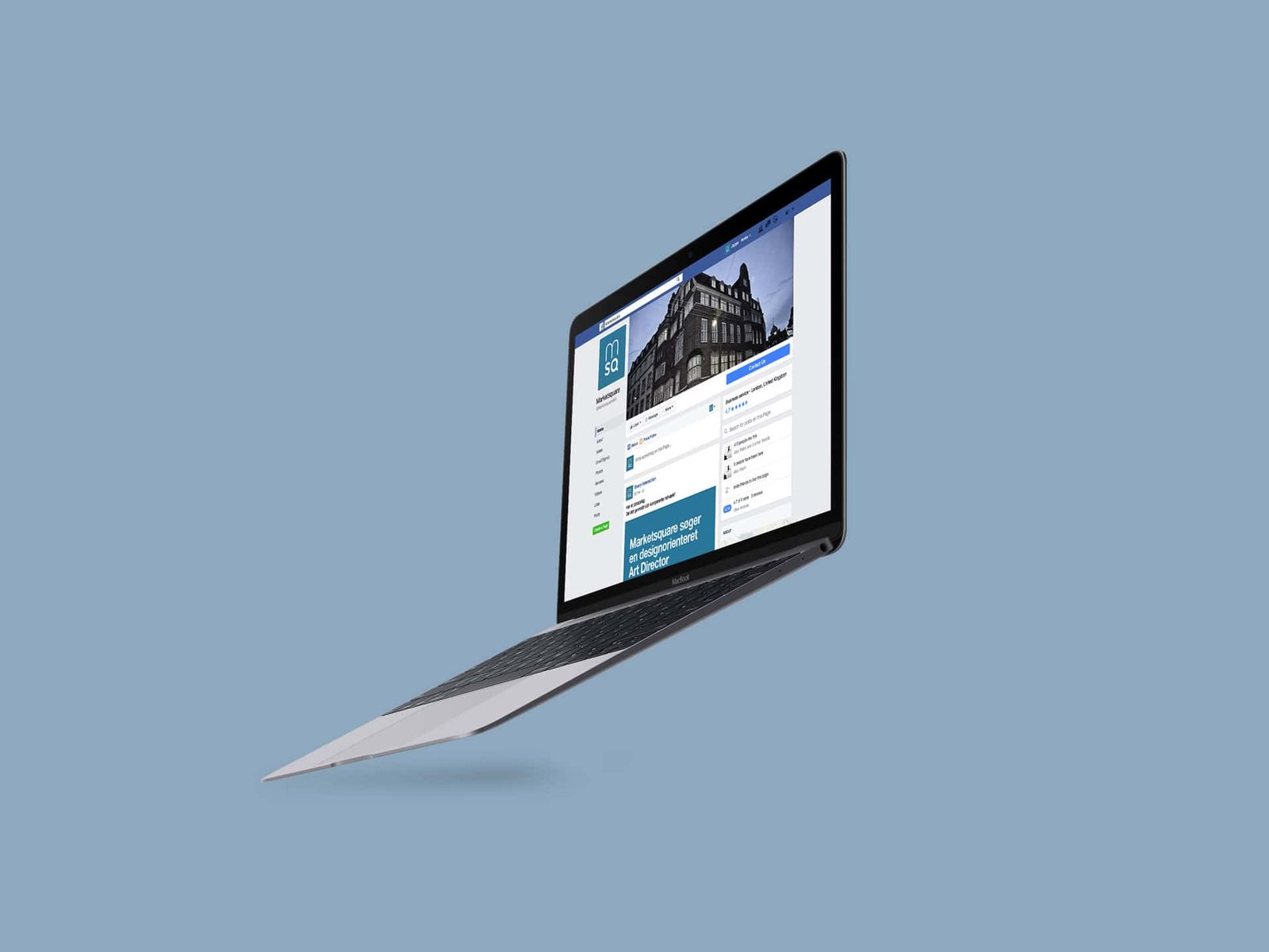 UI design for social profile with responsive layout and architectural photography displayed on laptop screen