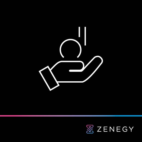 Facebook advertising creative featuring minimalist hand-holding-person icon as part of Zenegy's visual identity system