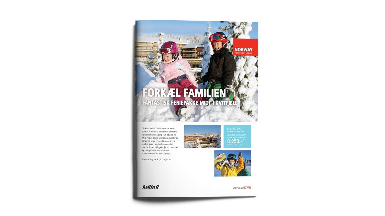 Brochure design til vinterkampagne med familieskiing i Kvitfjell, Norge
