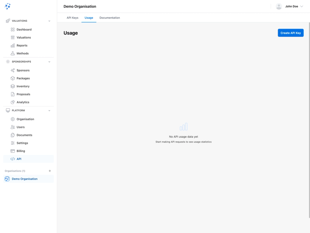 API usage — light mode