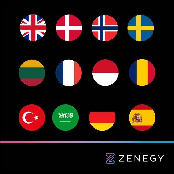 Twelve country flags displayed as circular icons for social media advertising campaign