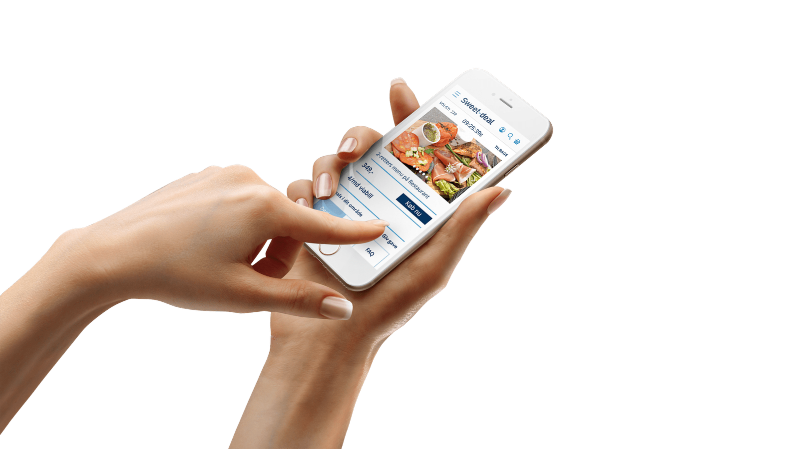 Mobil interaktionsdesign viser optimeret købsflow på iPhone med produktvisning og handlingsknapper