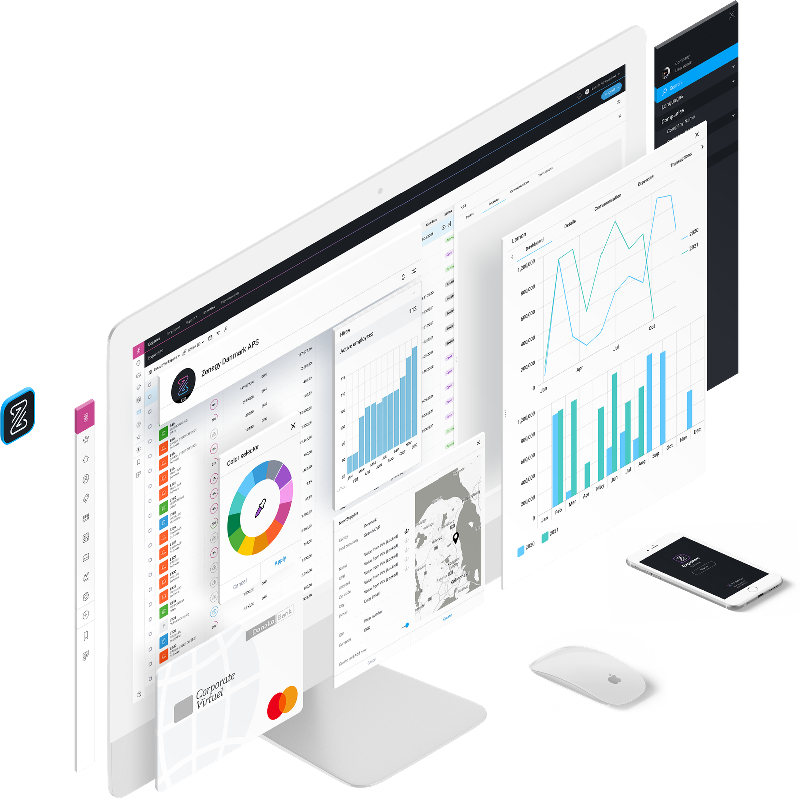 Dashboard interface displaying financial analytics with interactive charts, graphs and data visualization across desktop and mobile devices
