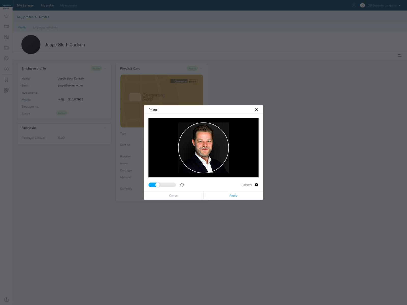 User profile and photo upload interface in UX design for fintech solution