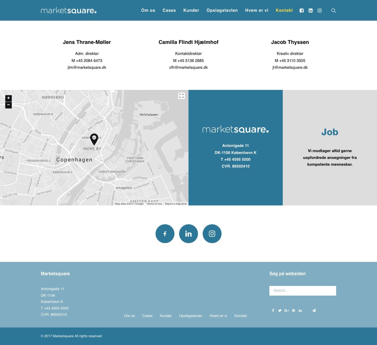 Contact page UI design featuring embedded Google Map, business address, phone number and team member contact information