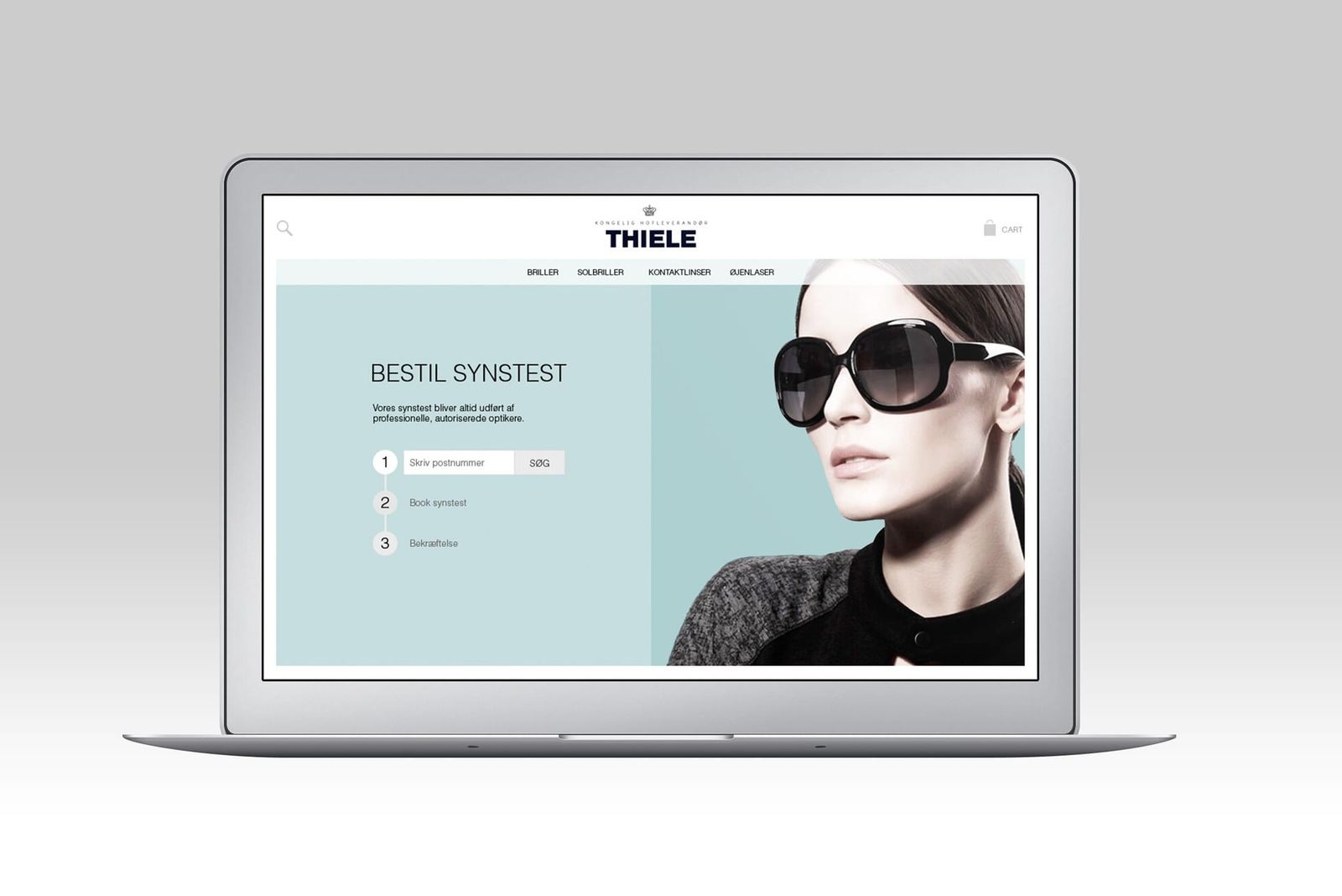 Ecommerce interface design viser responsiv webshop med søgefunktion, produktvisning og bookingsystem til syntest