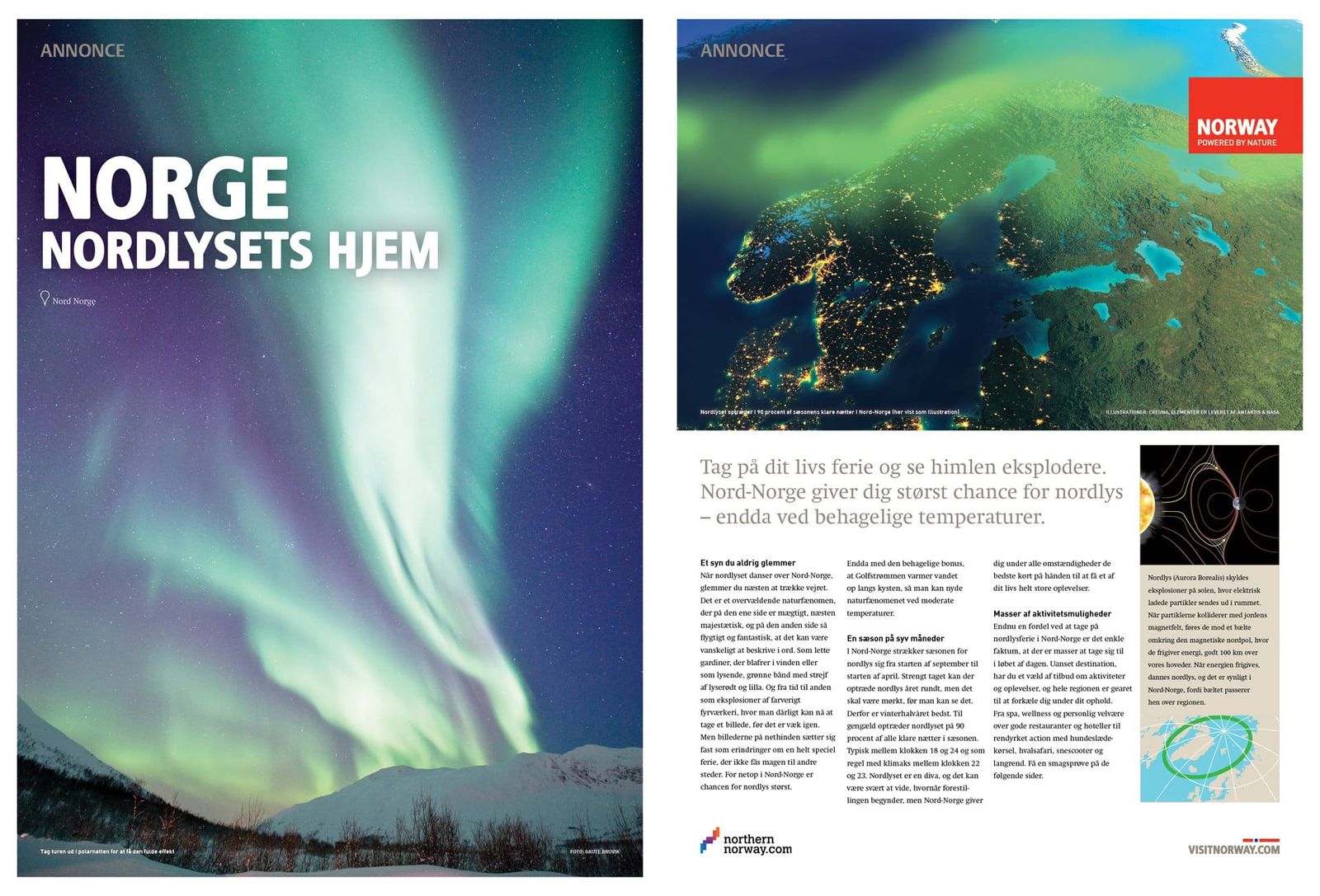Creative direction for newspaper advertorial featuring northern lights and Nordic landscape photography