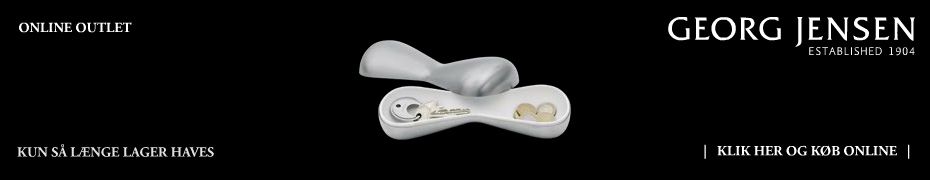 Digital advertising banner for Georg Jensen online outlet featuring elegant silver spoon product showcase in 930x180px format