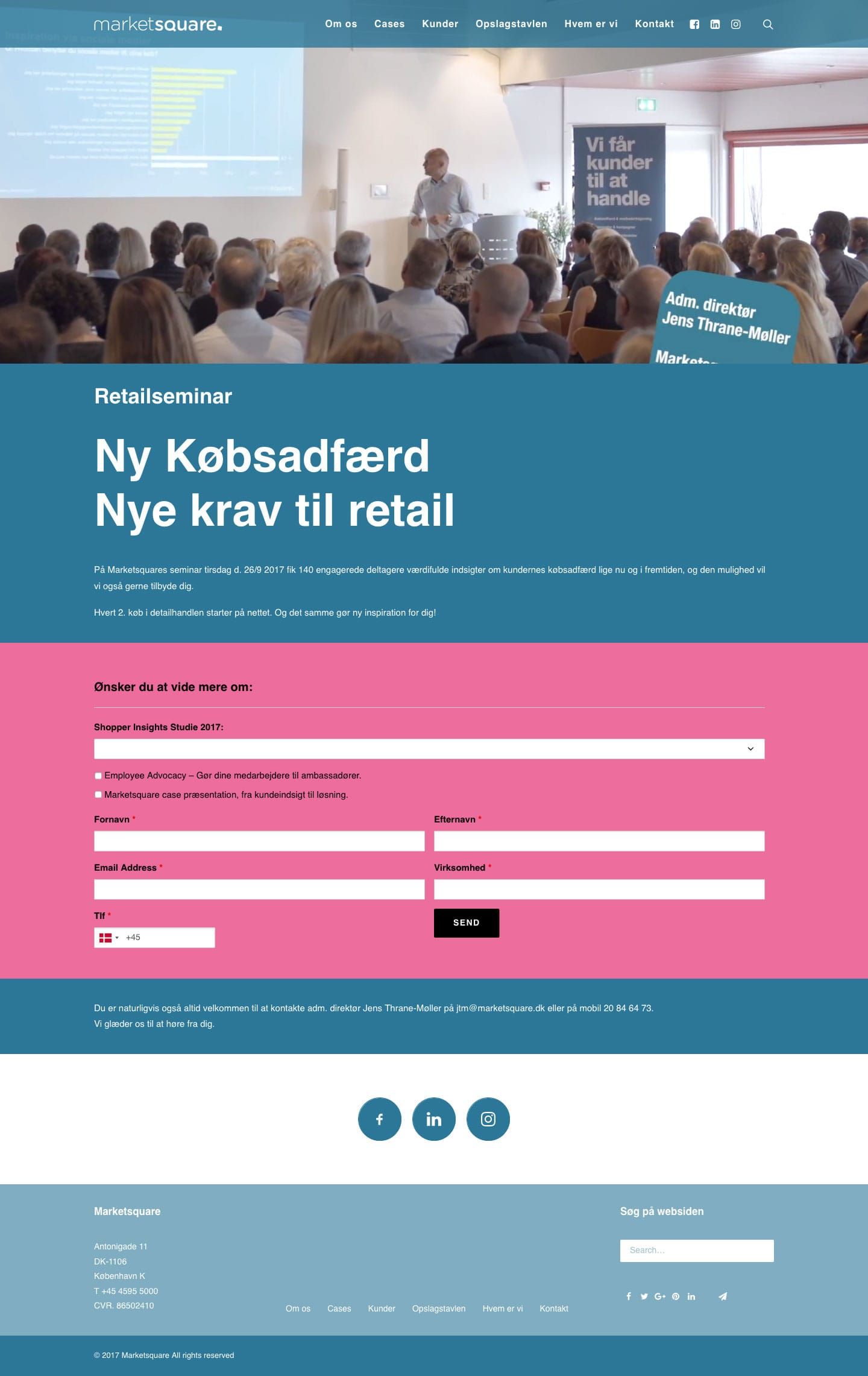 Email marketing signup form with input fields, checkboxes and call-to-action button for retail seminars