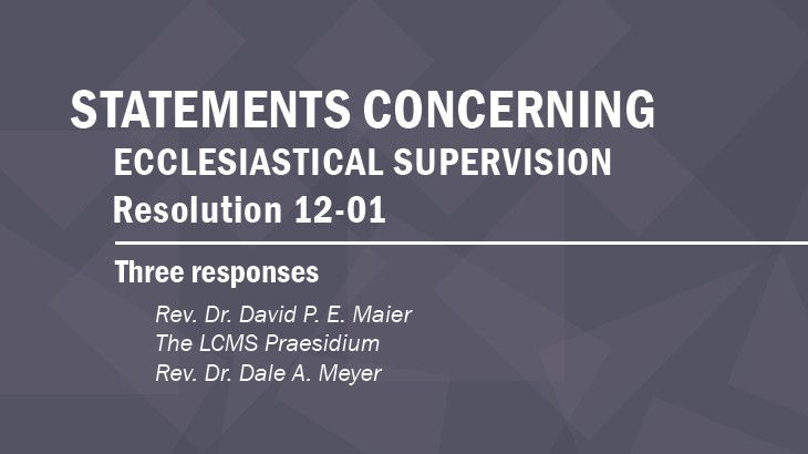 Statements Concerning Ecclesiastical Supervision: Resolution 12-01 ...