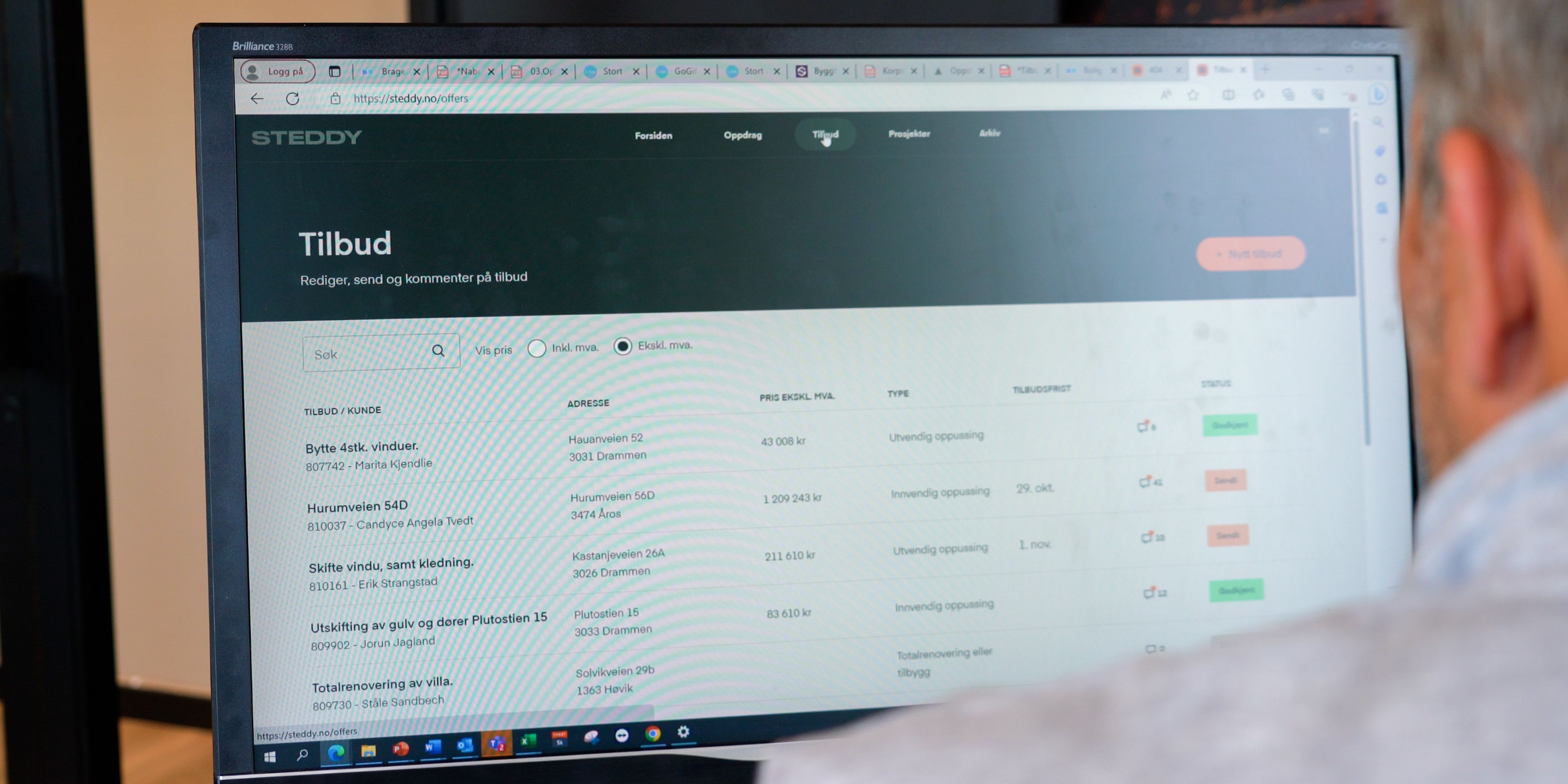 Pc skjerm som presenterer Steddy digitalverktøy