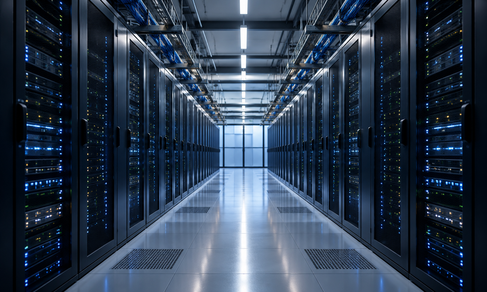 Modern Data Center server infrastructure supporting cloud computing, AI, and digital services