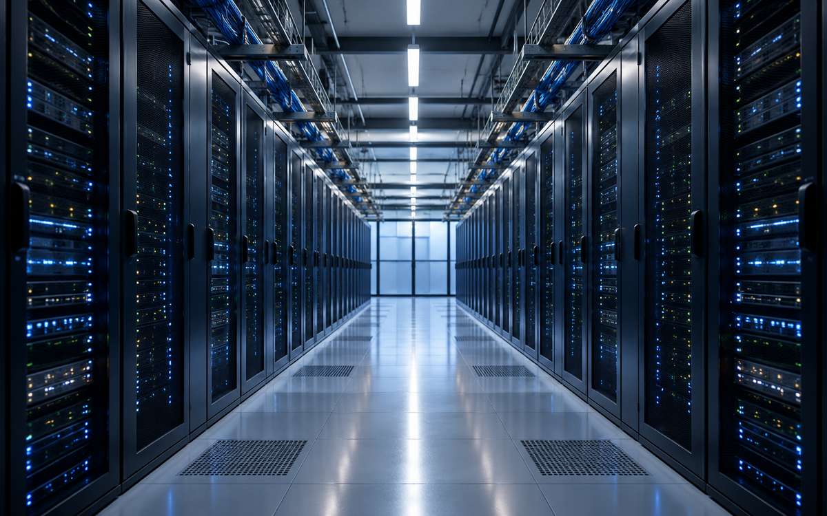 Modern Data Center server infrastructure supporting cloud computing, AI, and digital services