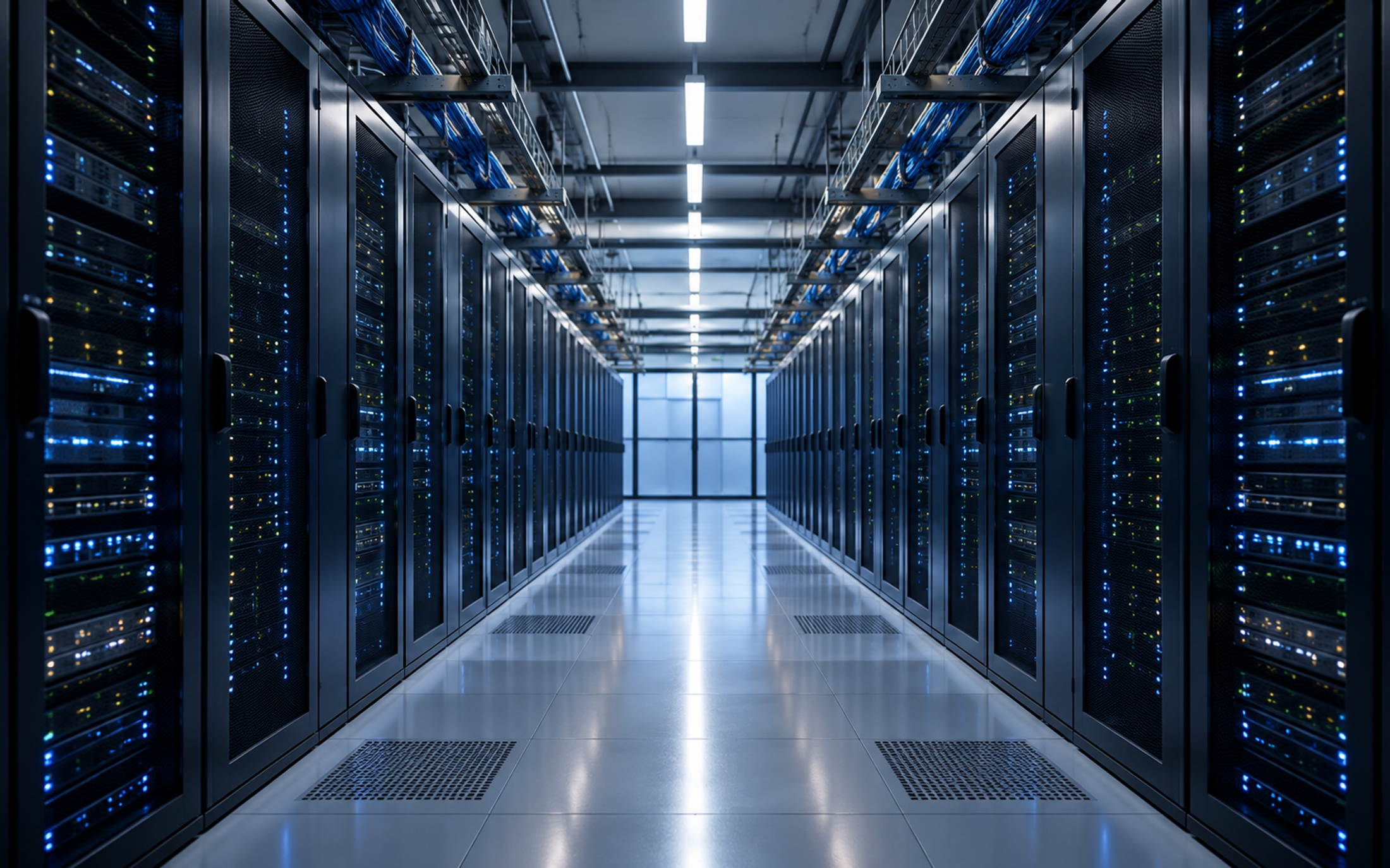 Modern Data Center server infrastructure supporting cloud computing, AI, and digital services
