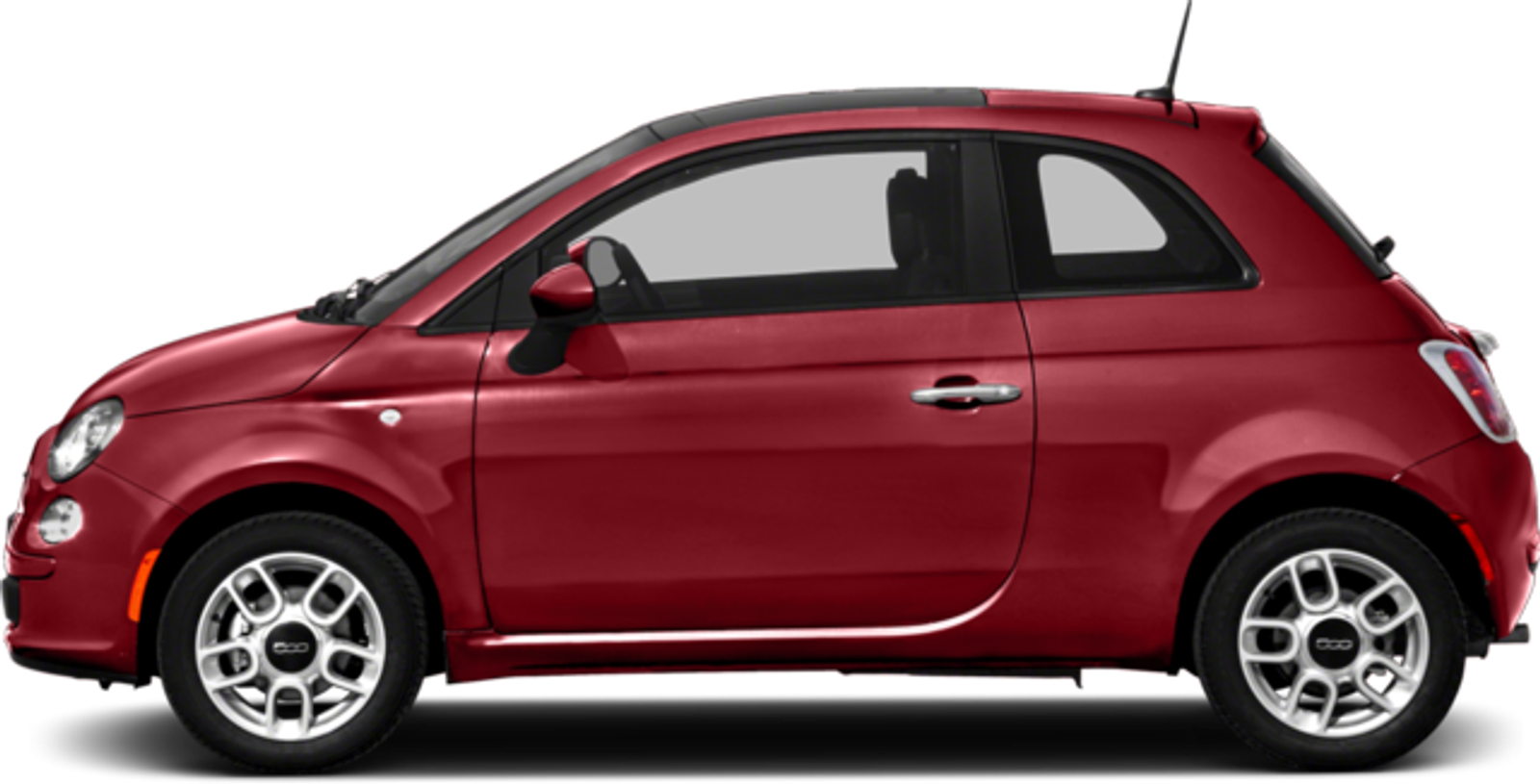 Red compact hatchback, side view