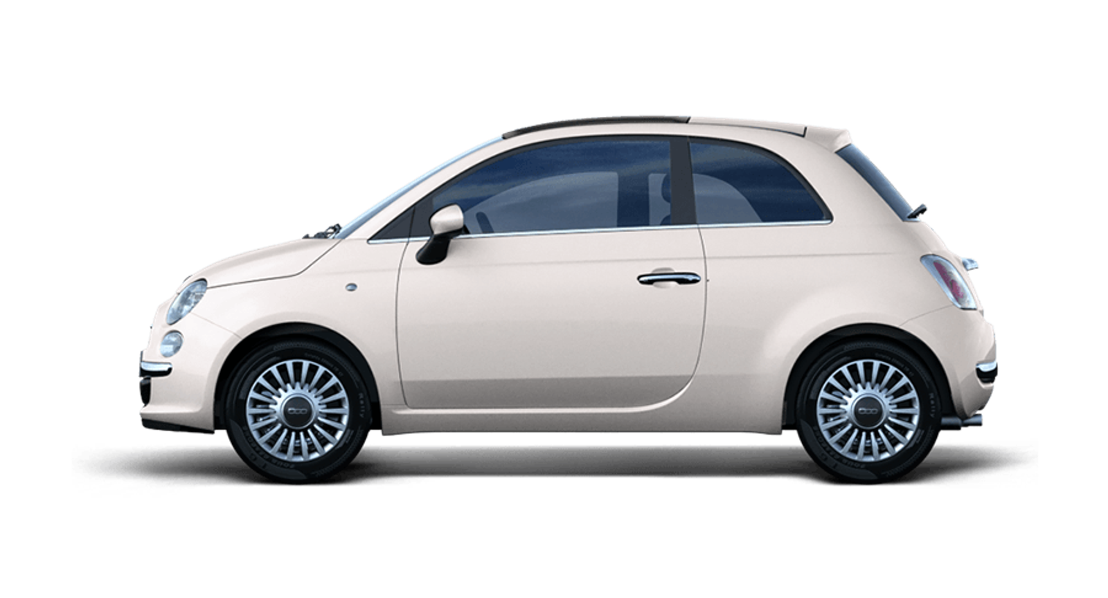 Cream compact hatchback, side view