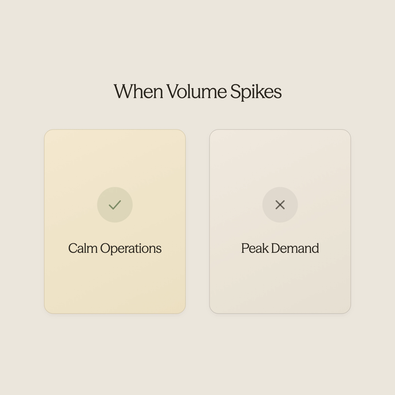 Split scene showing calm hotel operations versus overwhelmed staff during high demand