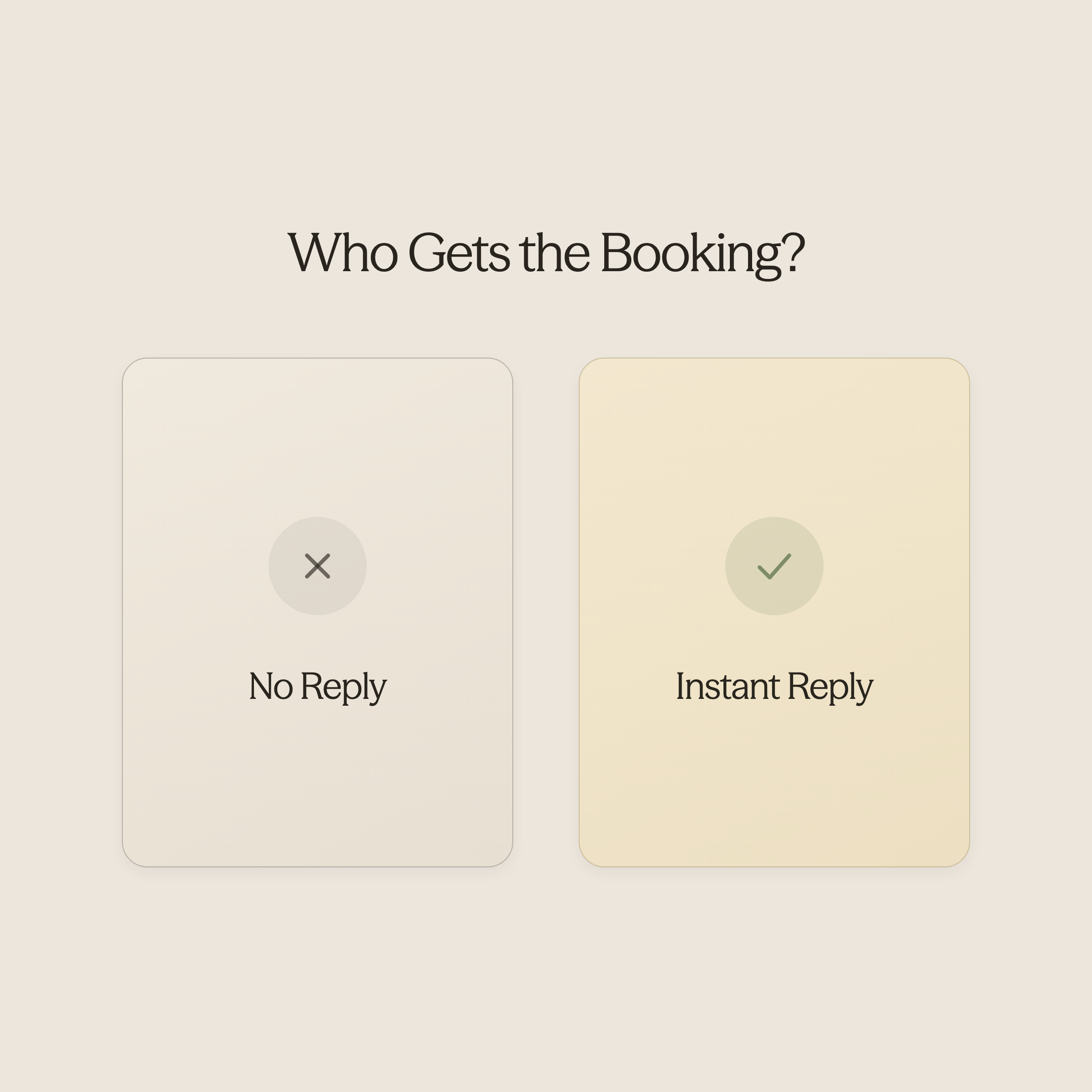 Before and after infographic comparing no reply versus instant reply outcomes
