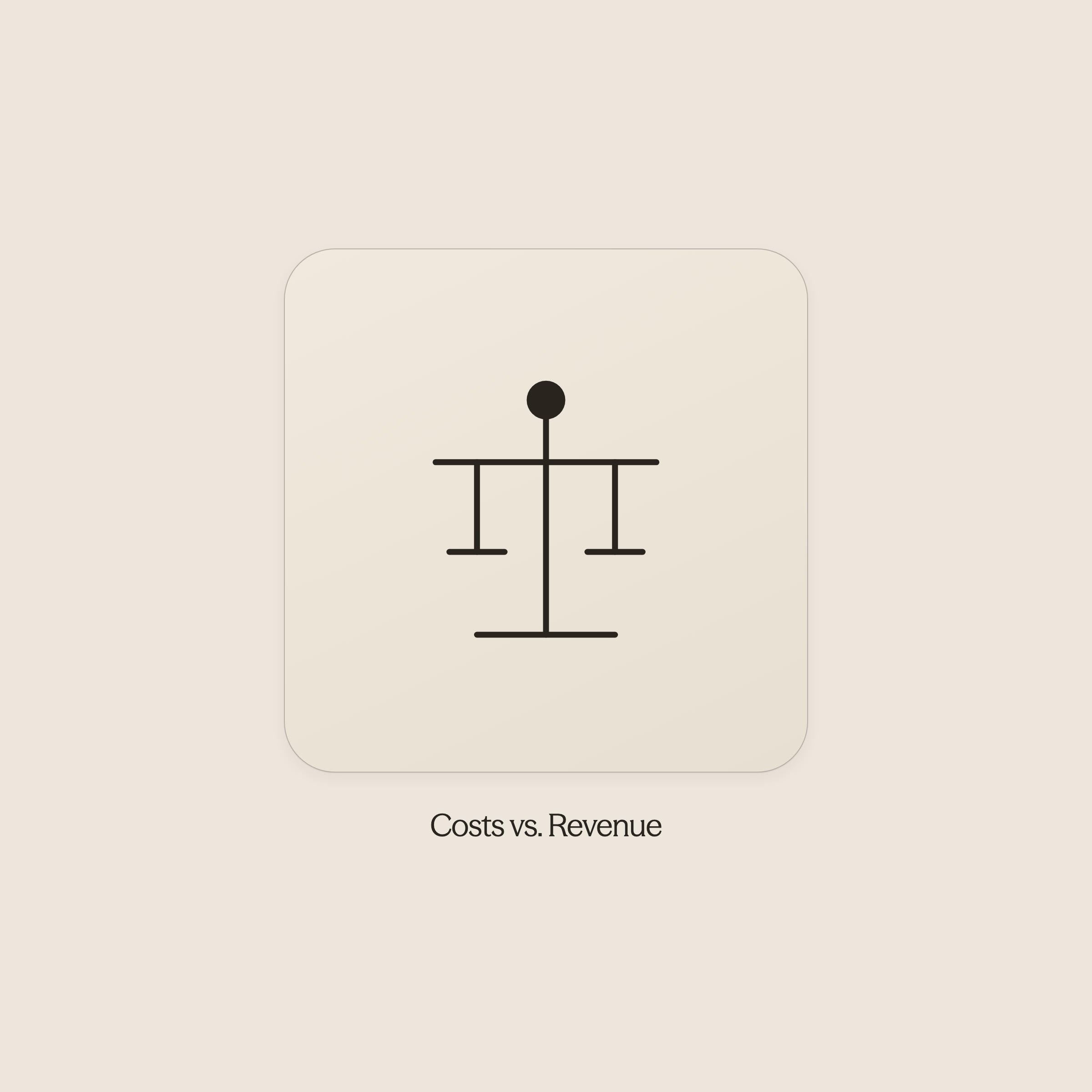 Icon scale showing revenue and costs out of balance