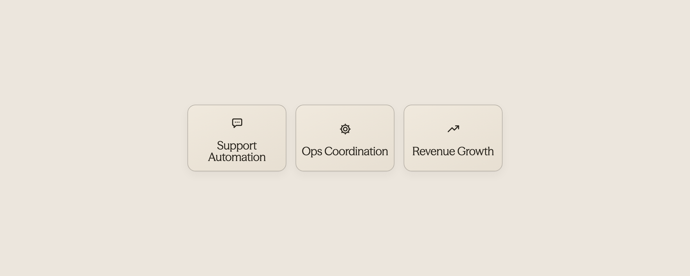 Three icons showing progression from support tools to revenue growth