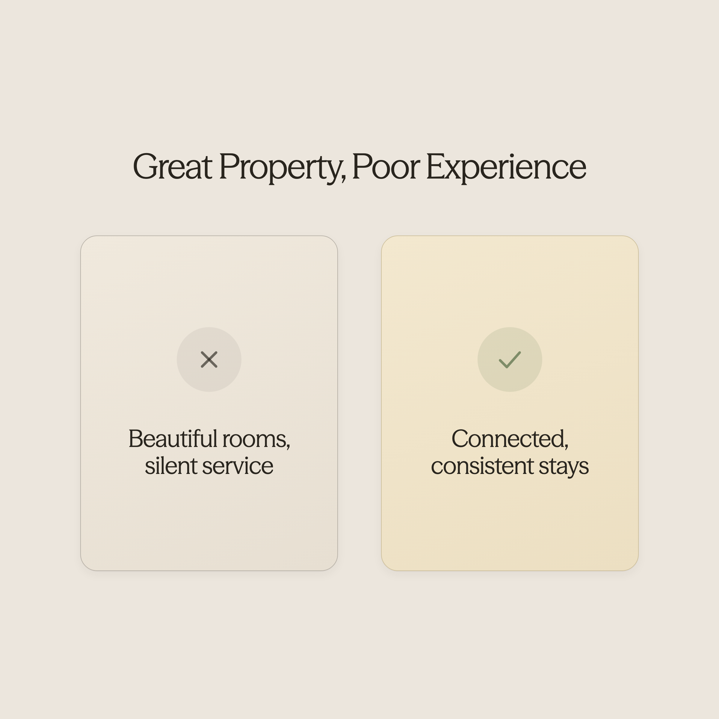 Scene showing the contrast between a beautiful hotel property and a guest experiencing poor service