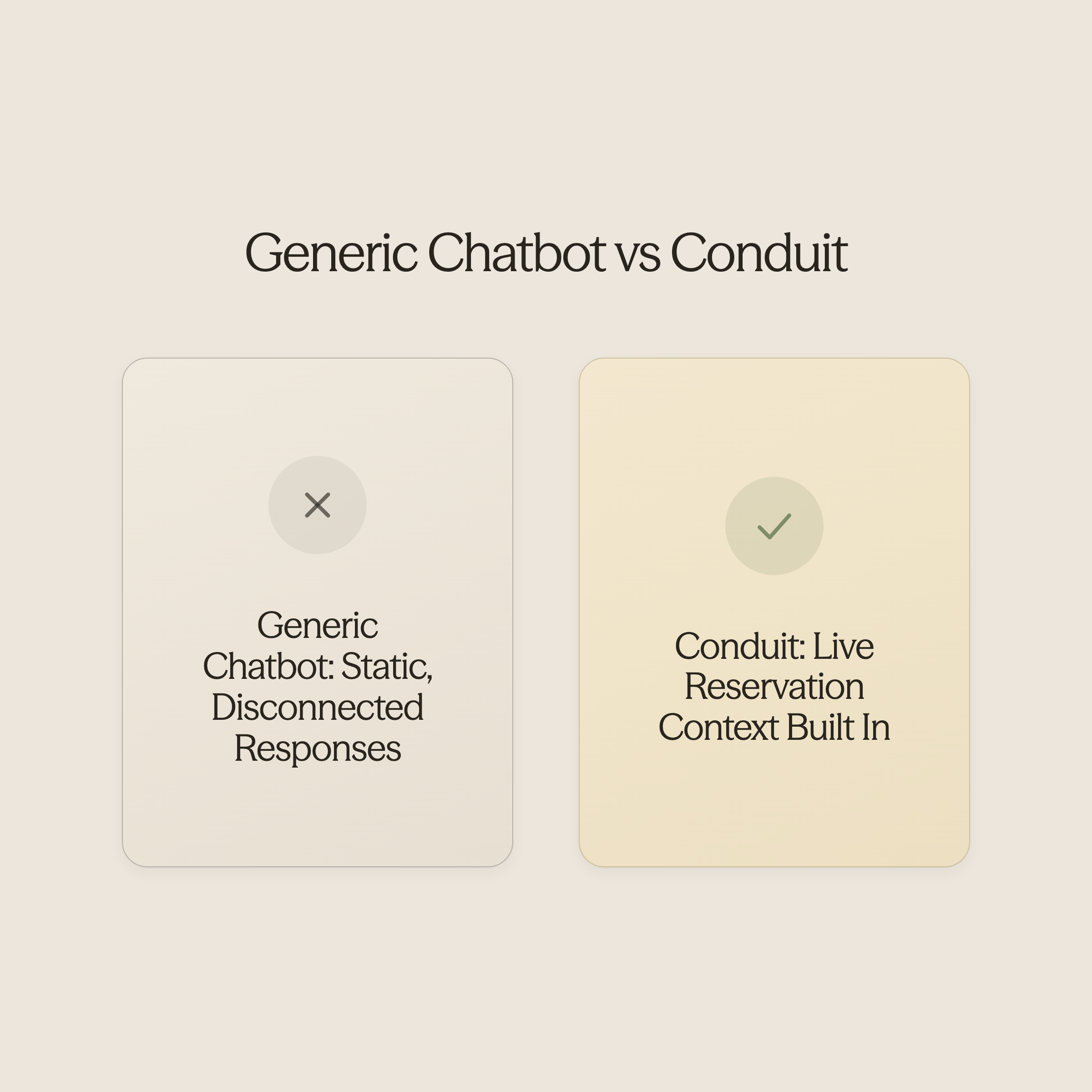 Comparison between generic chatbots and Conduit platform features - AI for Vacation Rentals