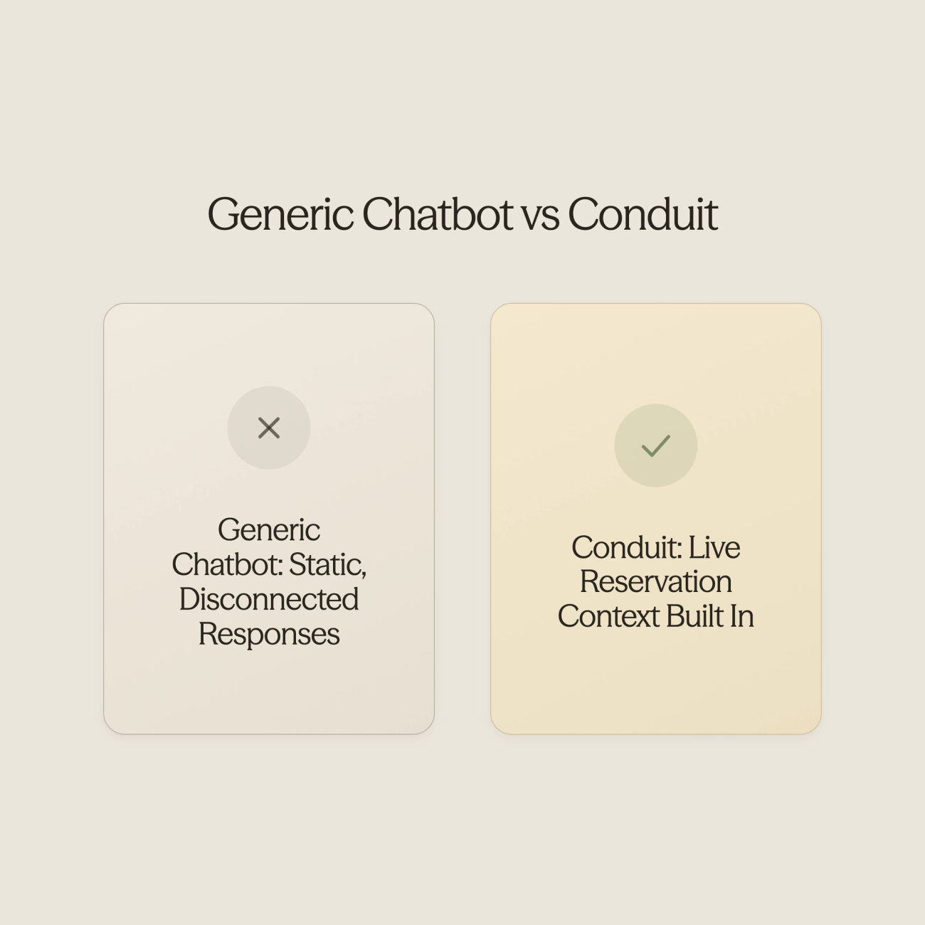 Comparison between generic chatbots and Conduit platform features - AI for Vacation Rentals