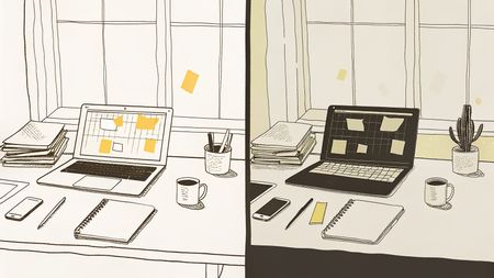 Hotel operator desk contrasting outdated PMS frustration with modern multi-property management clarity